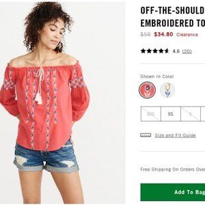 Abercrombie & Fitch Off The Shoulder Embroidered top M